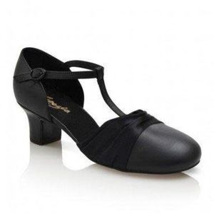 NIB Capezio Heel Flex Character Shoes 562 Black Satin 6 T-Strap